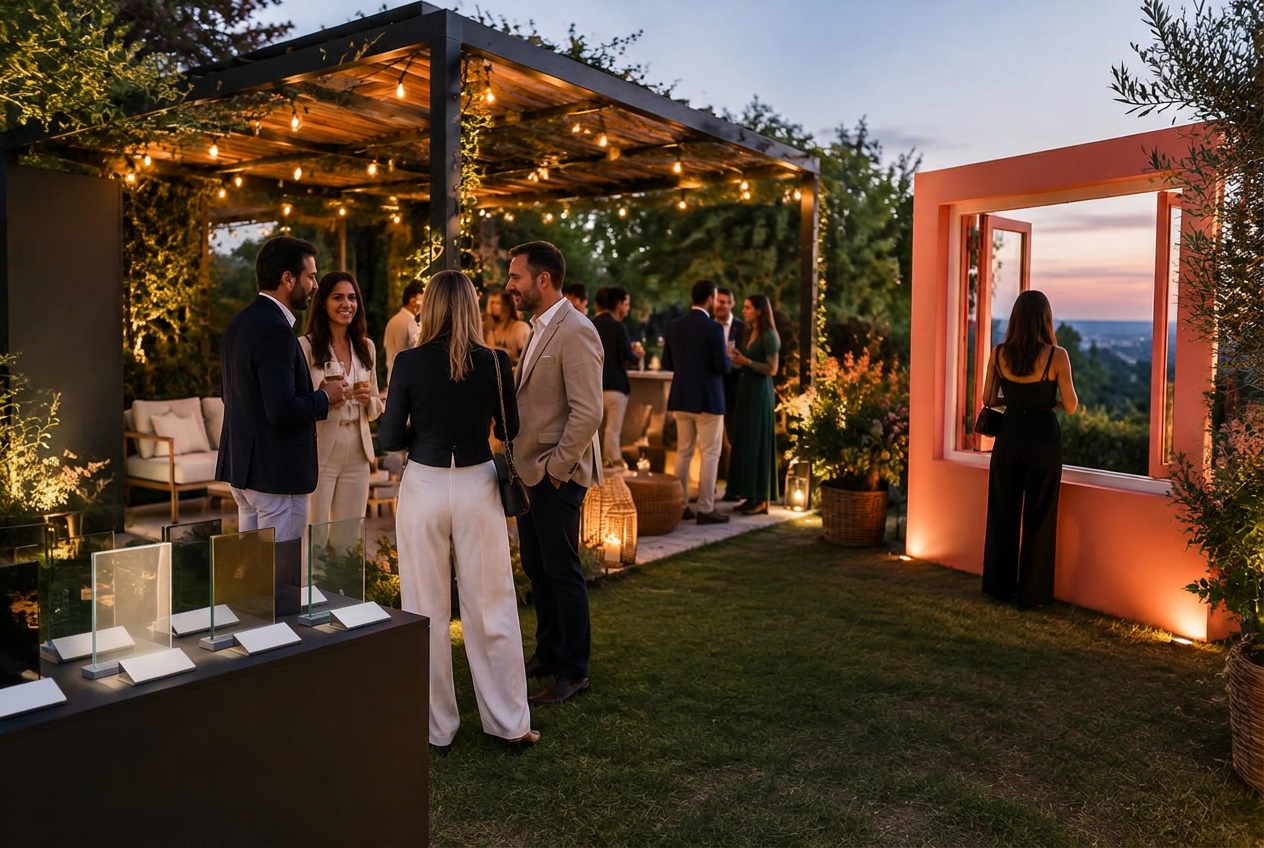 Avondevent in de tuin met verlichte pergola